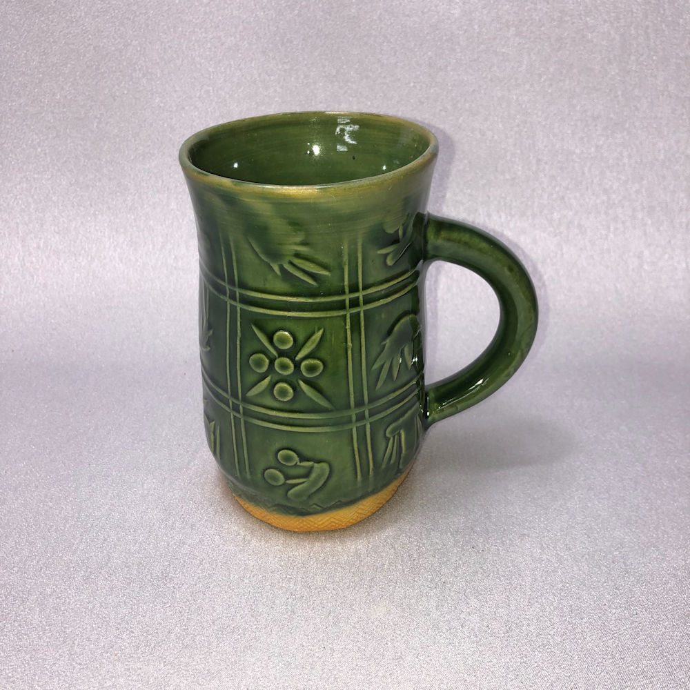 Large green handmade stoneware pottery mug